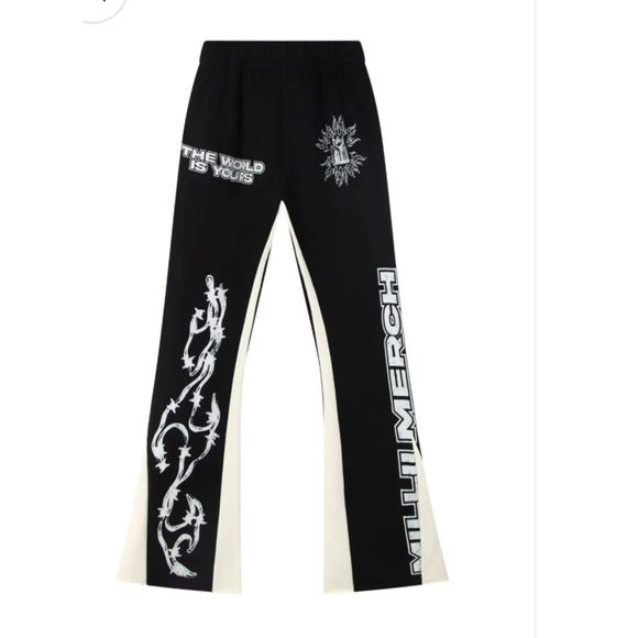 Millii Merch Black Graphic Barb Wire Flare Sweatpants Size L